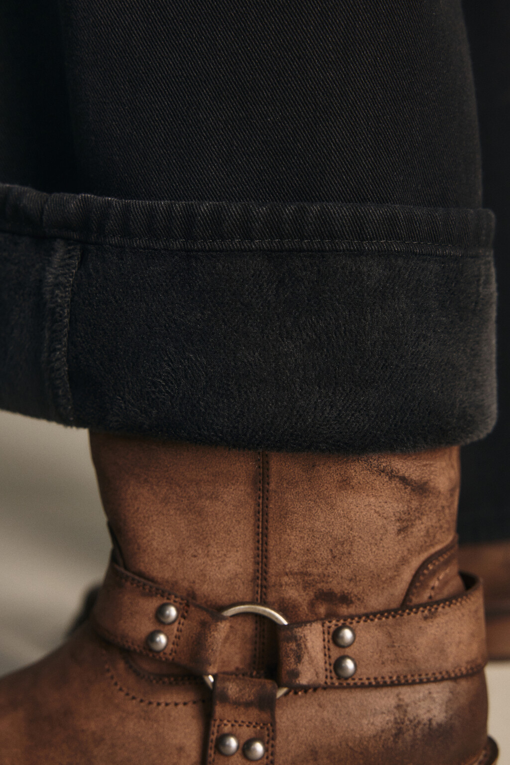 Джинсы широкие с утеплением - цвет черный - 7