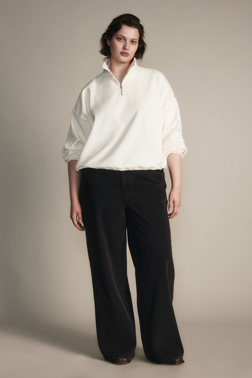 Джинсы широкие с утеплением - цвет коричневый - 5