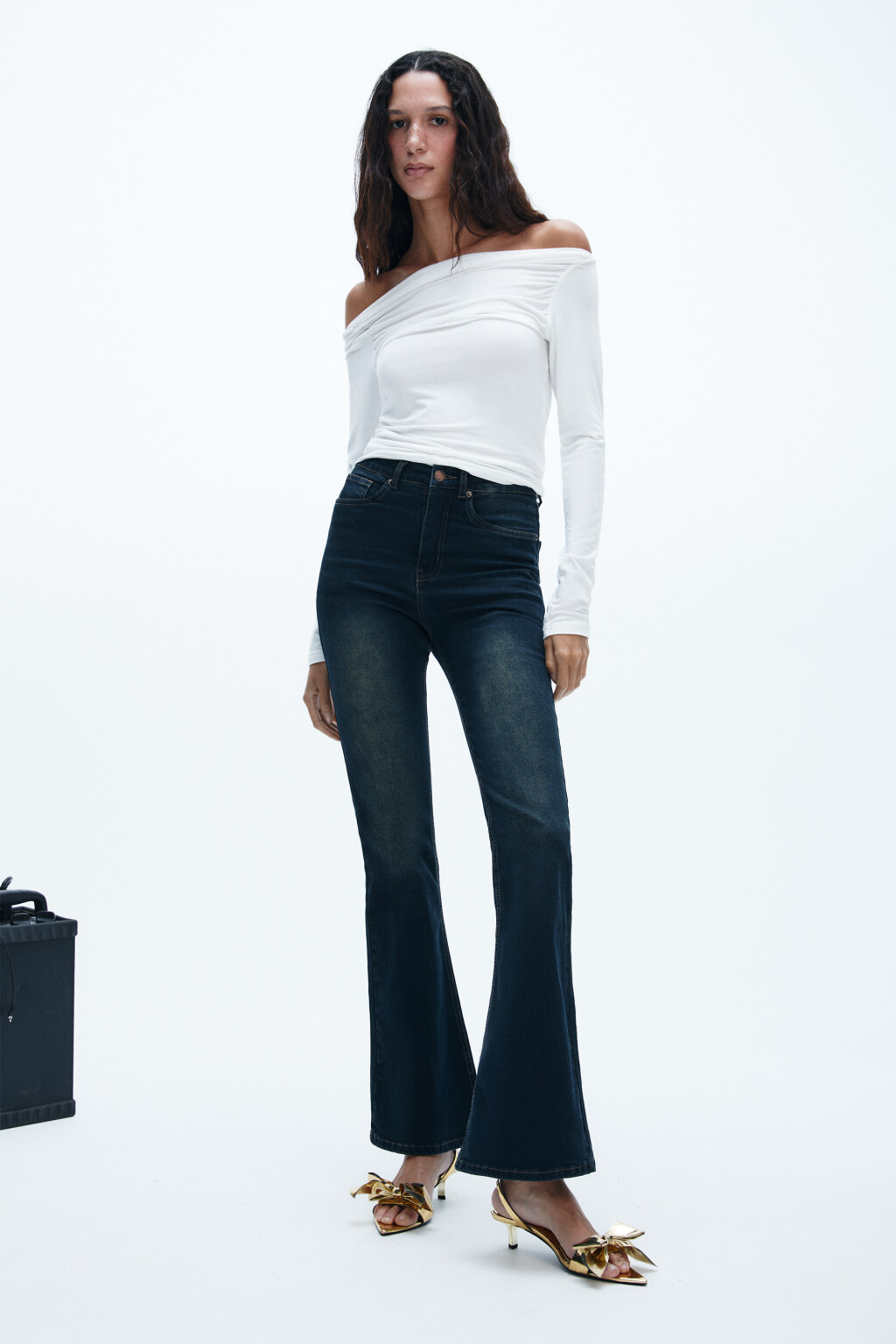 Джинсы клеш с утеплением - цвет синий - 4