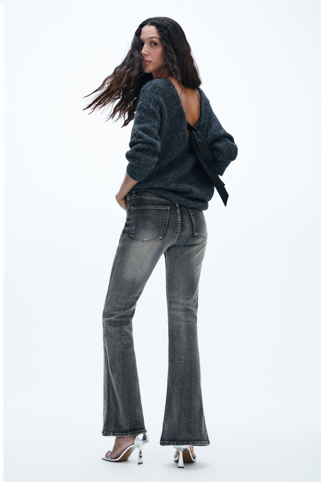 Джинсы клеш с утеплением - цвет серый - 1