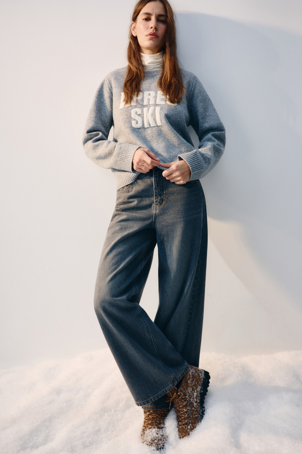 Джинсы baggy fit утепленные с начесом - цвет серый - 1