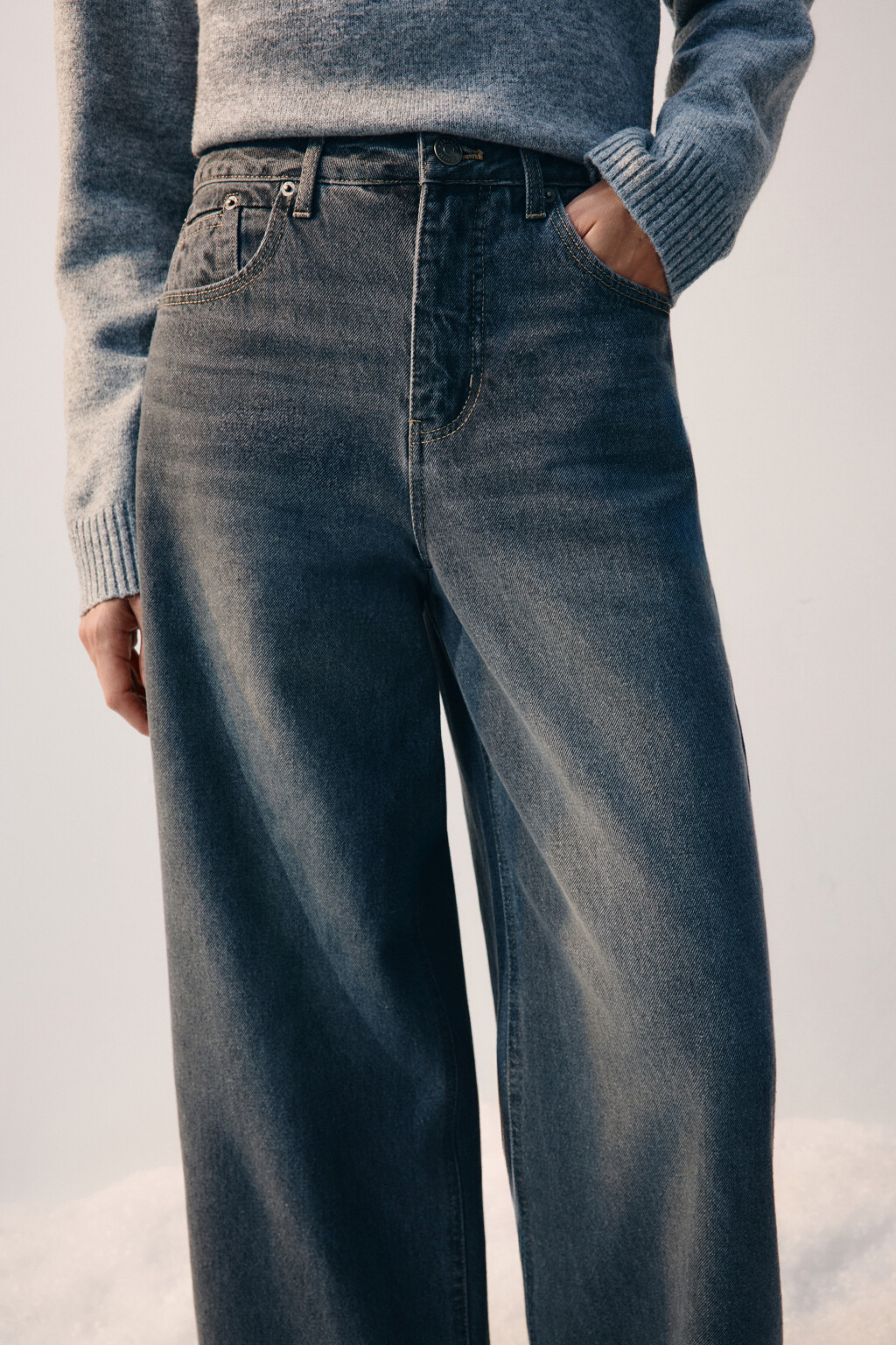 Джинсы baggy fit утепленные с начесом - цвет серый - 5