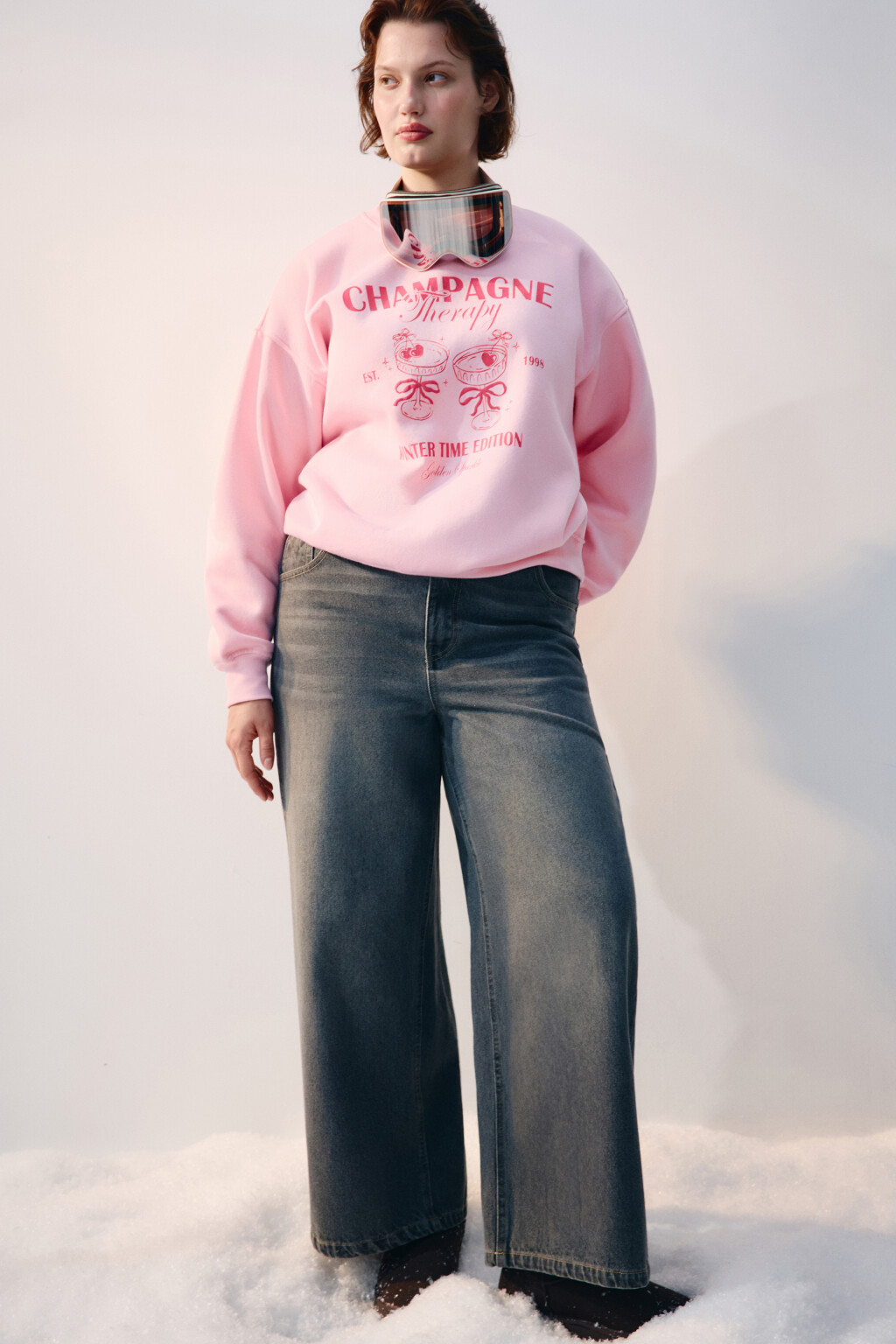 Джинсы baggy fit утепленные с начесом - цвет серый - 1