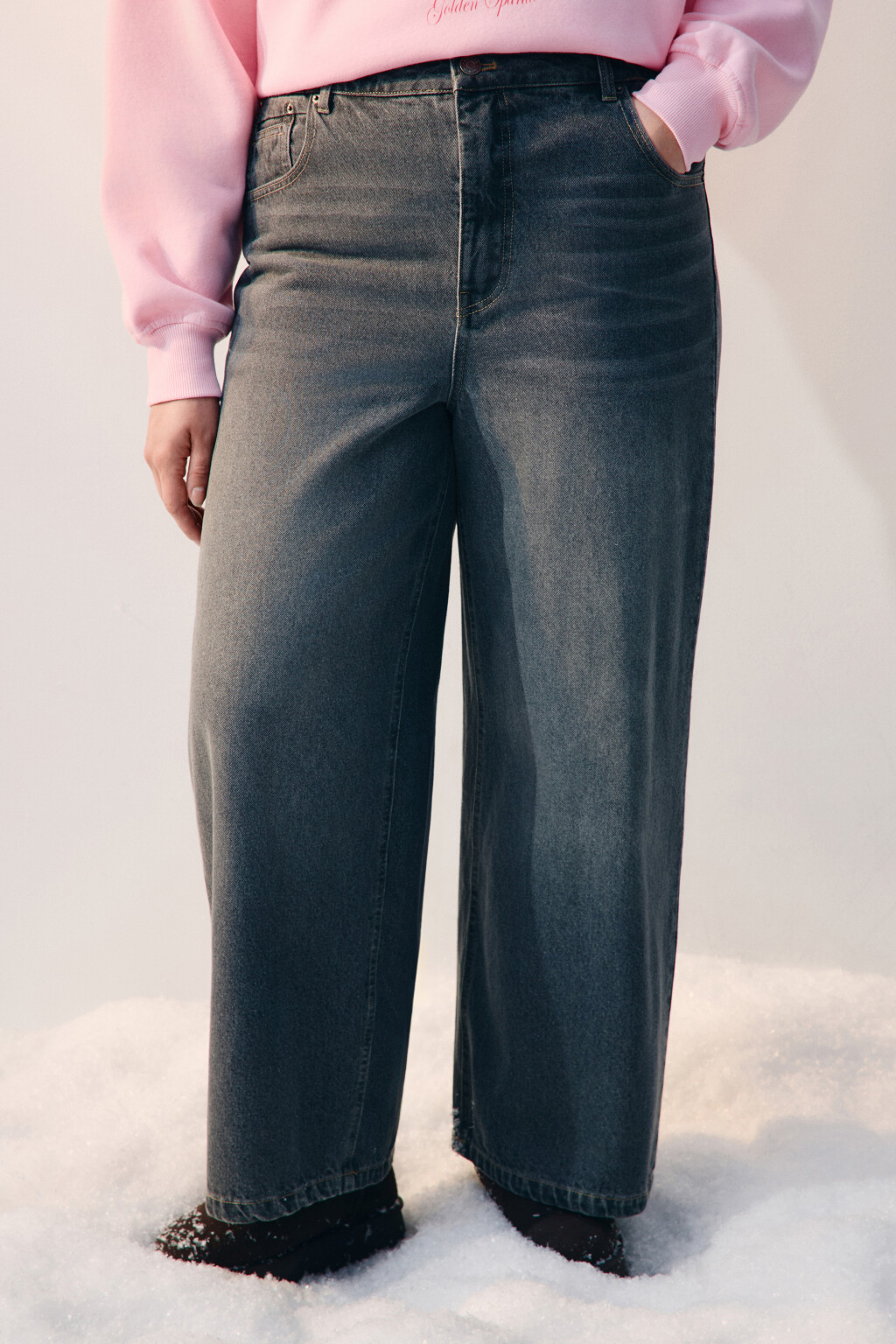 Джинсы baggy fit утепленные с начесом - цвет серый - 2