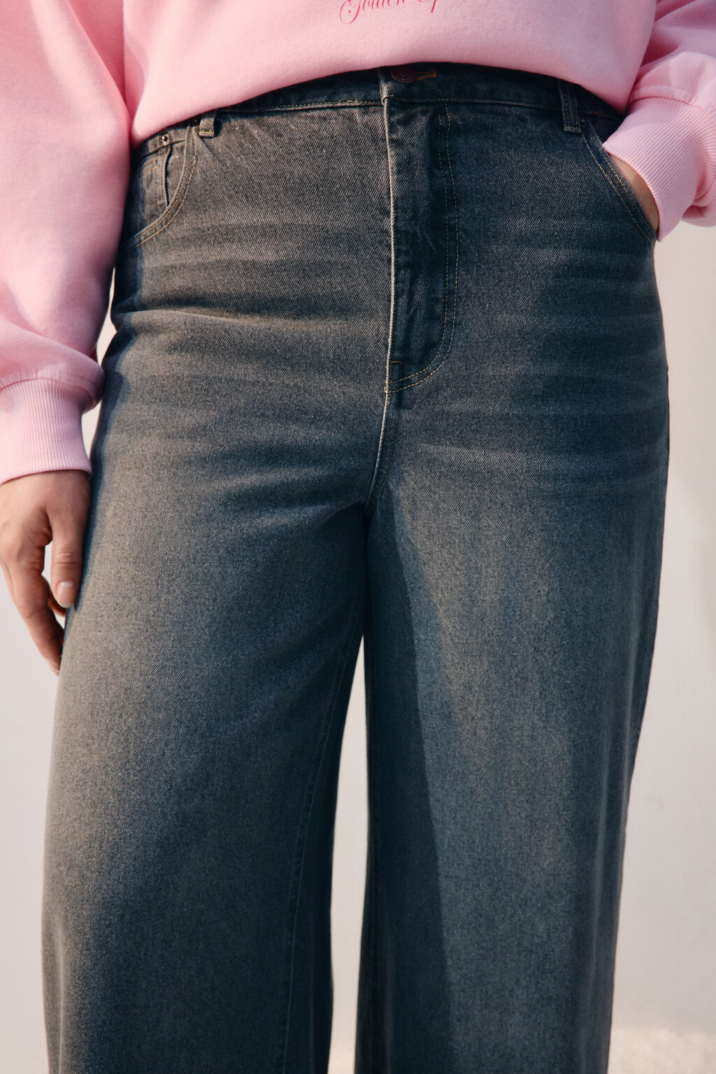 Джинсы baggy fit утепленные с начесом - цвет серый - 4