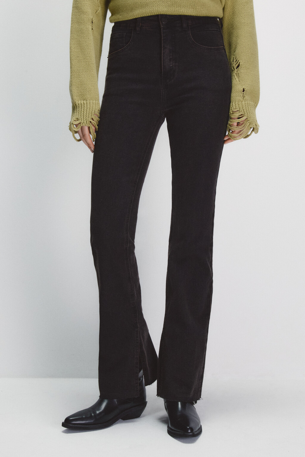 Джинсы клеш с открытыми срезами - цвет коричневый - 2