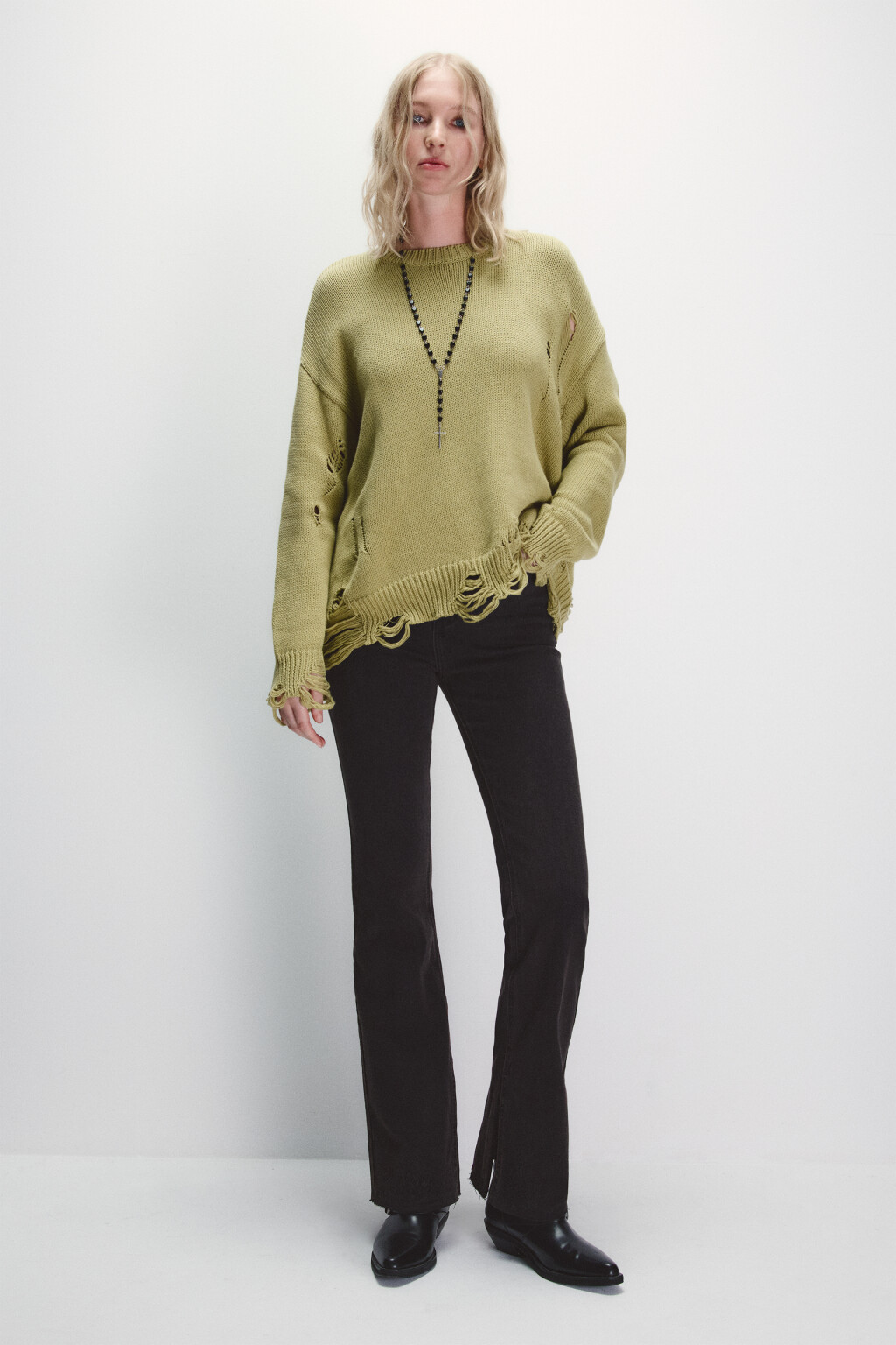 Джинсы клеш с открытыми срезами - цвет коричневый - 4