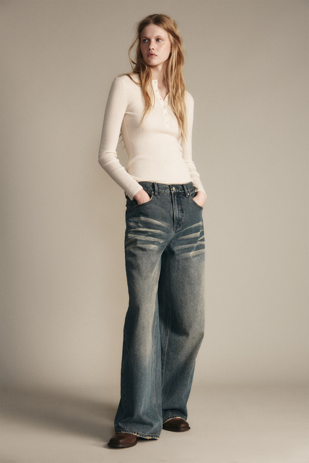 Джинсы baggy fit со средней посадкой - цвет темный тинт - 4