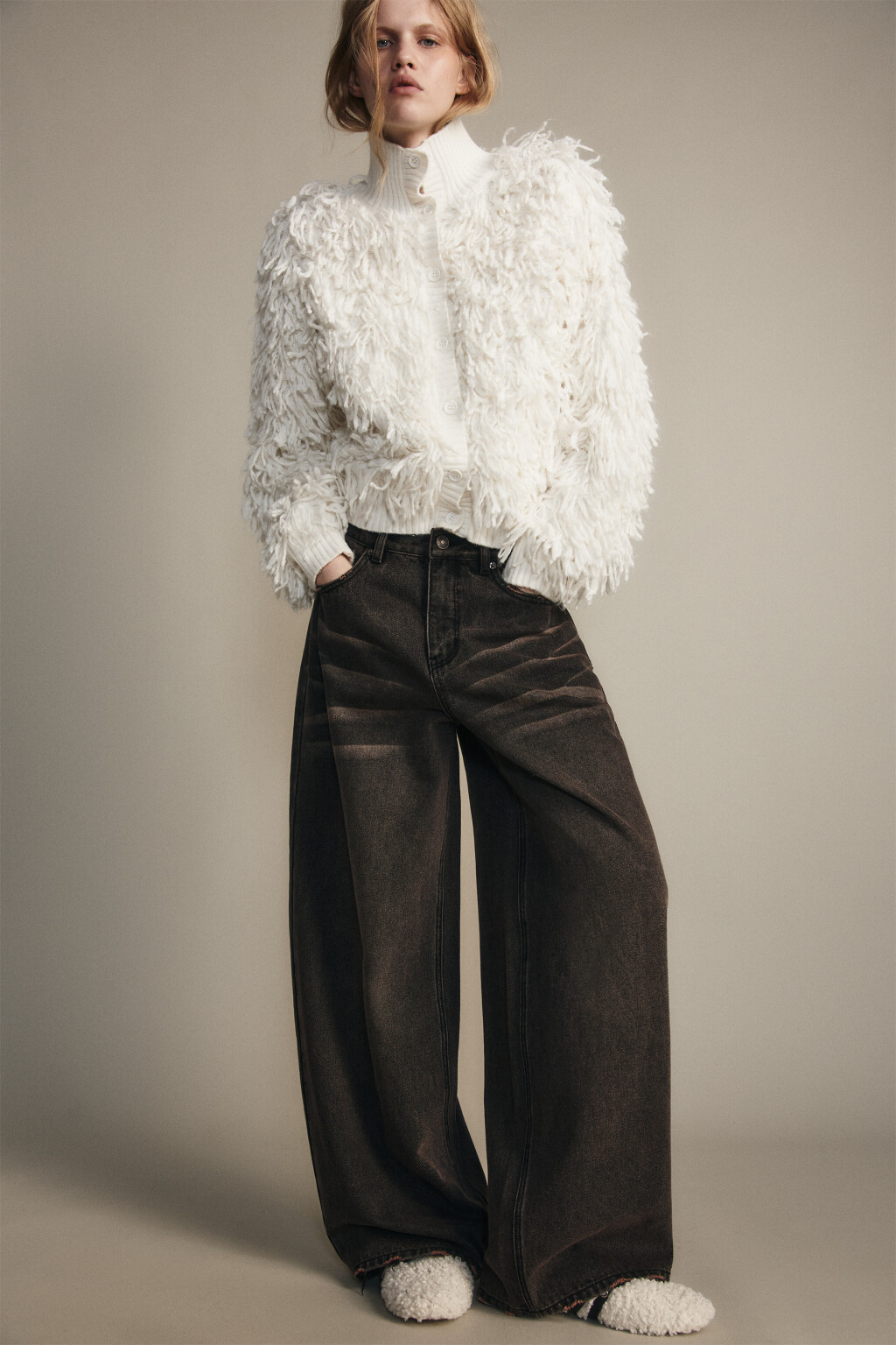 Джинсы baggy fit со средней посадкой - цвет коричневый - 1