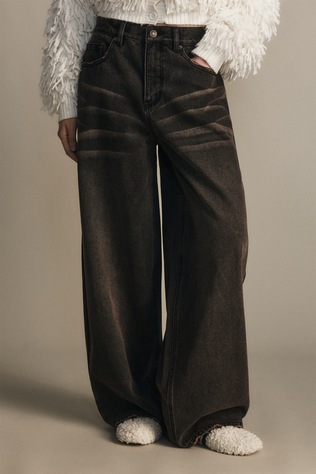 Джинсы baggy fit со средней посадкой - цвет коричневый - 2