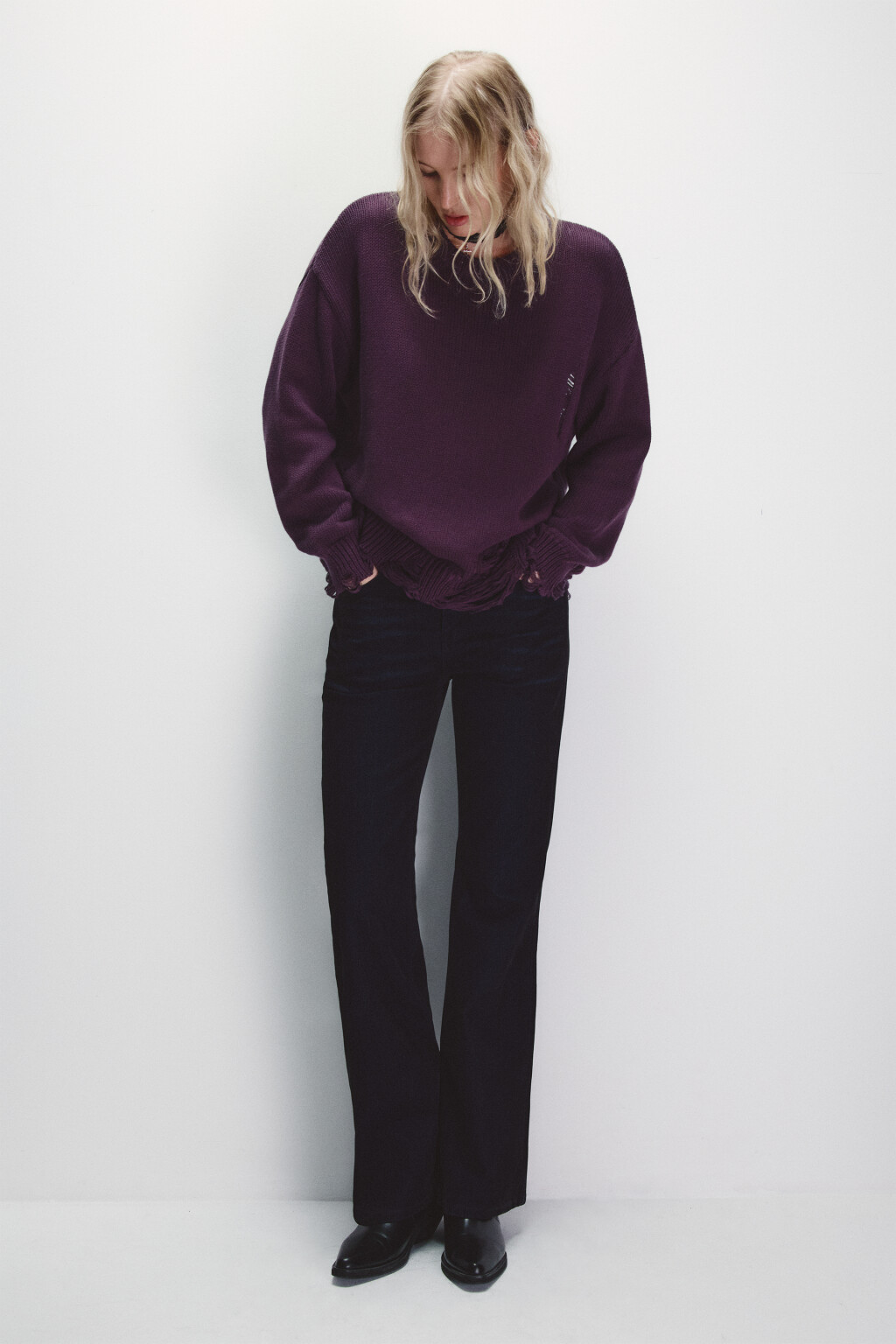 Джинсы клеш с флоковым покрытием - цвет серый - 1