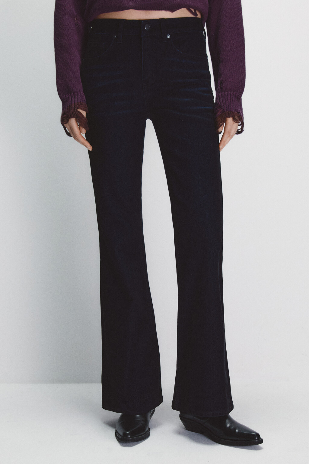 Джинсы клеш с флоковым покрытием - цвет серый - 2