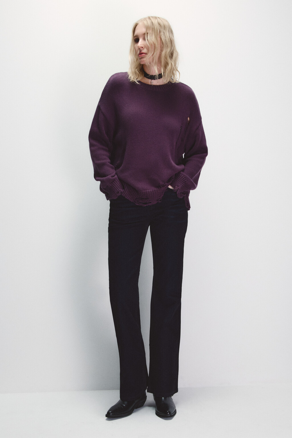 Джинсы клеш с флоковым покрытием - цвет серый - 4