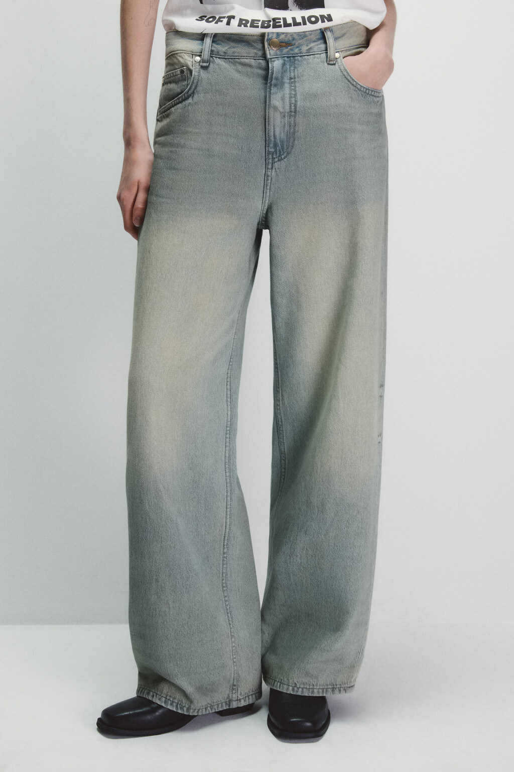 Джинсы baggy fit с эффектом грязного денима - цвет темный тинт - 3