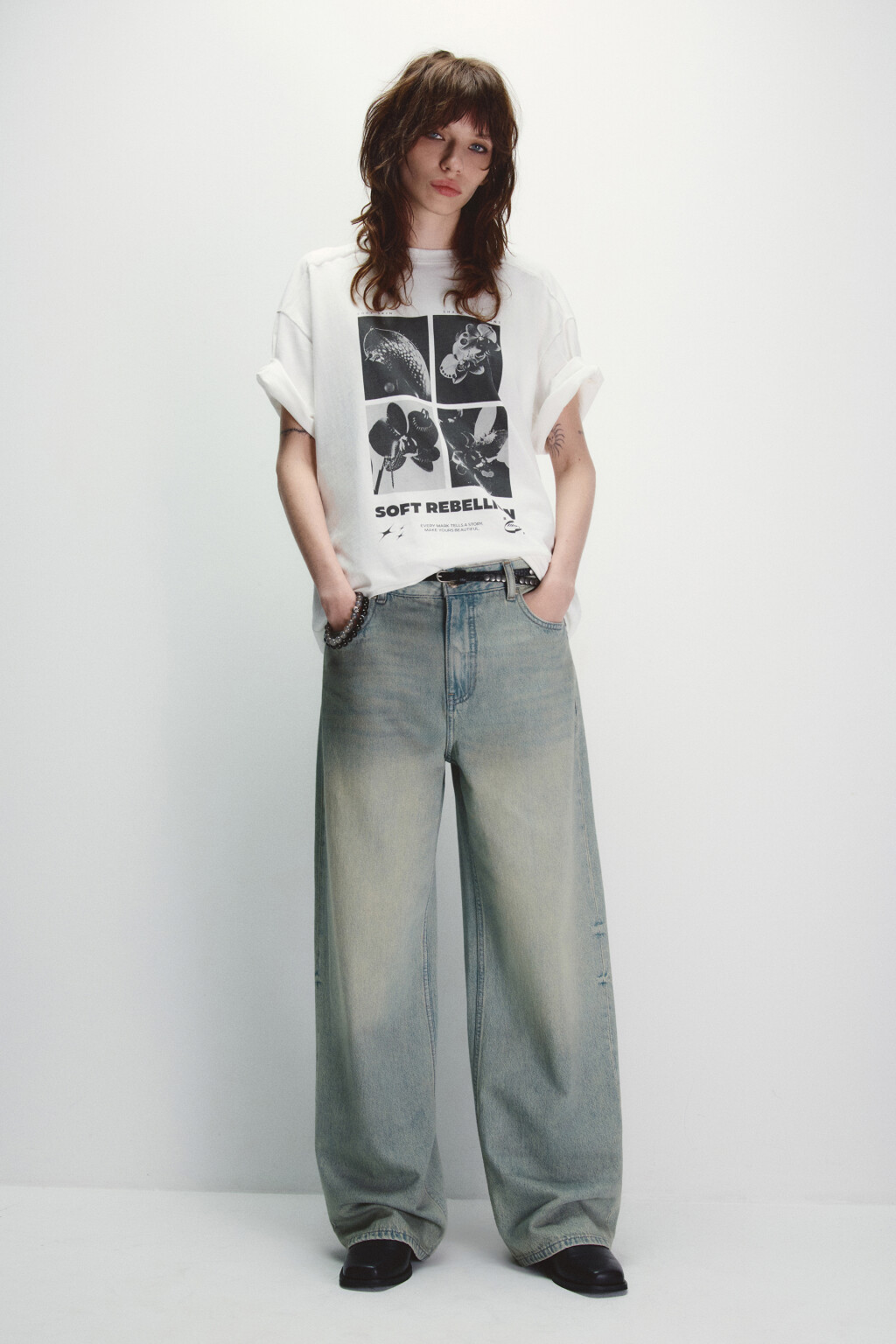 Джинсы baggy fit с эффектом грязного денима - цвет темный тинт - 5