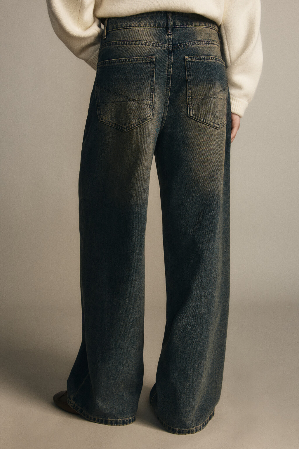 Джинсы baggy fit утепленные с начесом - цвет темный тинт - 3