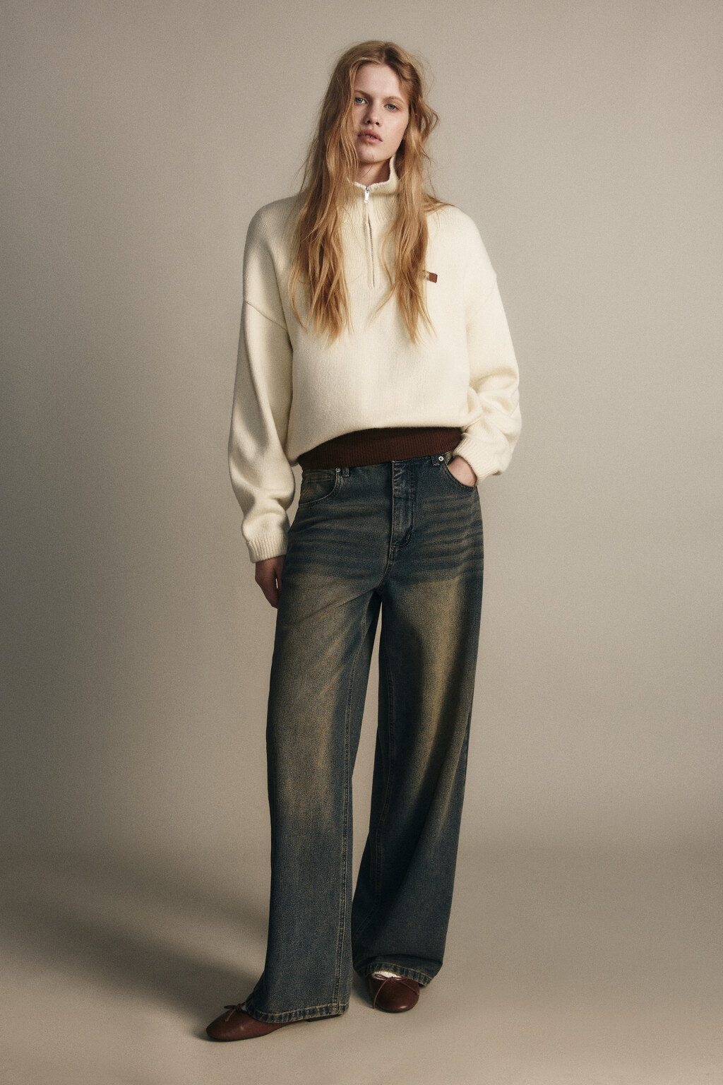 Джинсы baggy fit утепленные с начесом - цвет темный тинт - 4