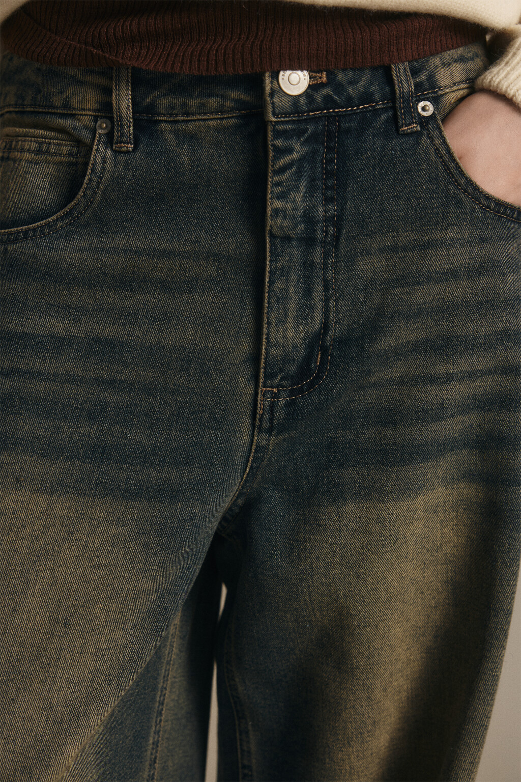 Джинсы baggy fit утепленные с начесом - цвет темный тинт - 5