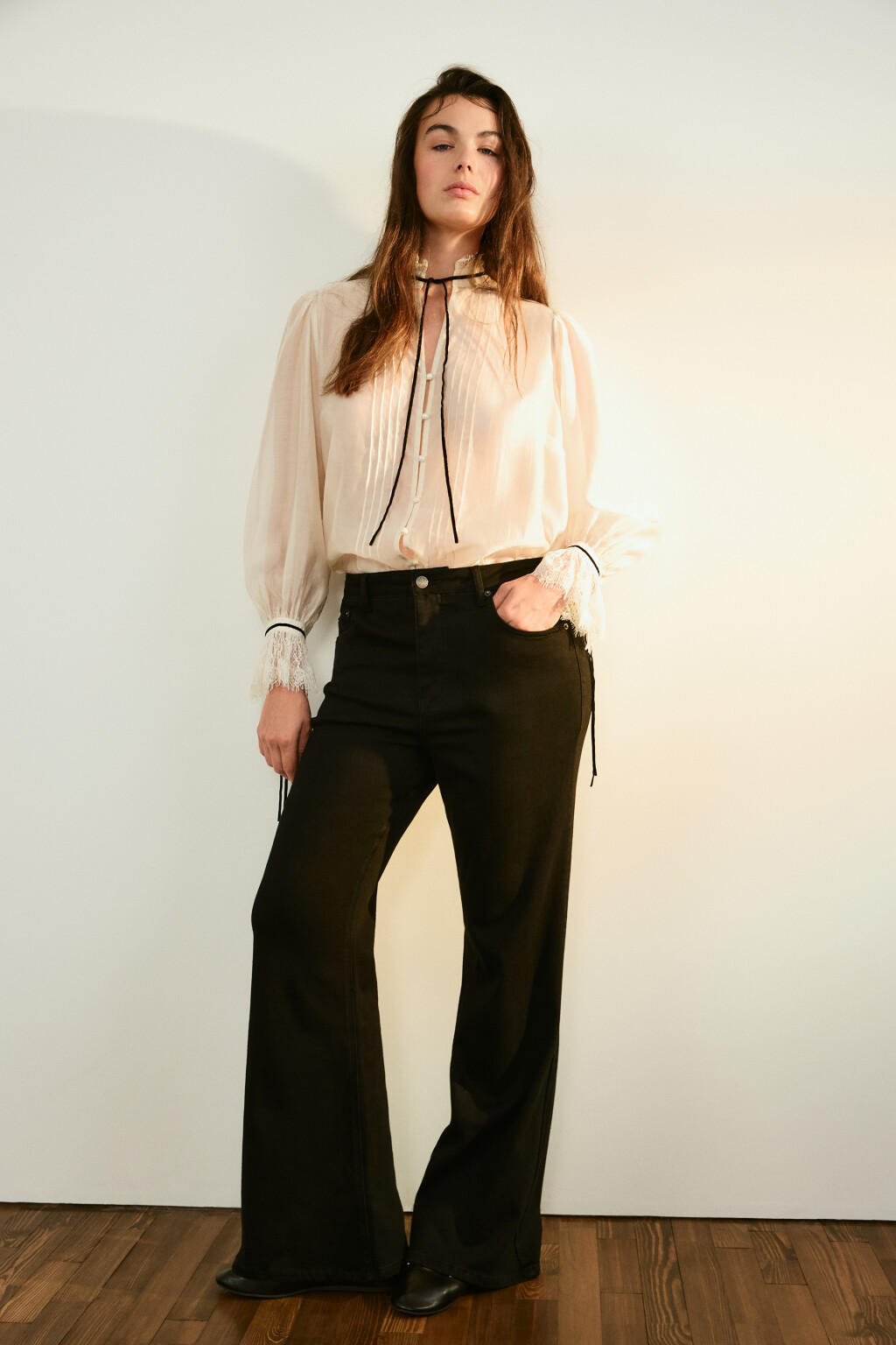 Джинсы клеш суперэластичные (one size) - цвет черный - 1