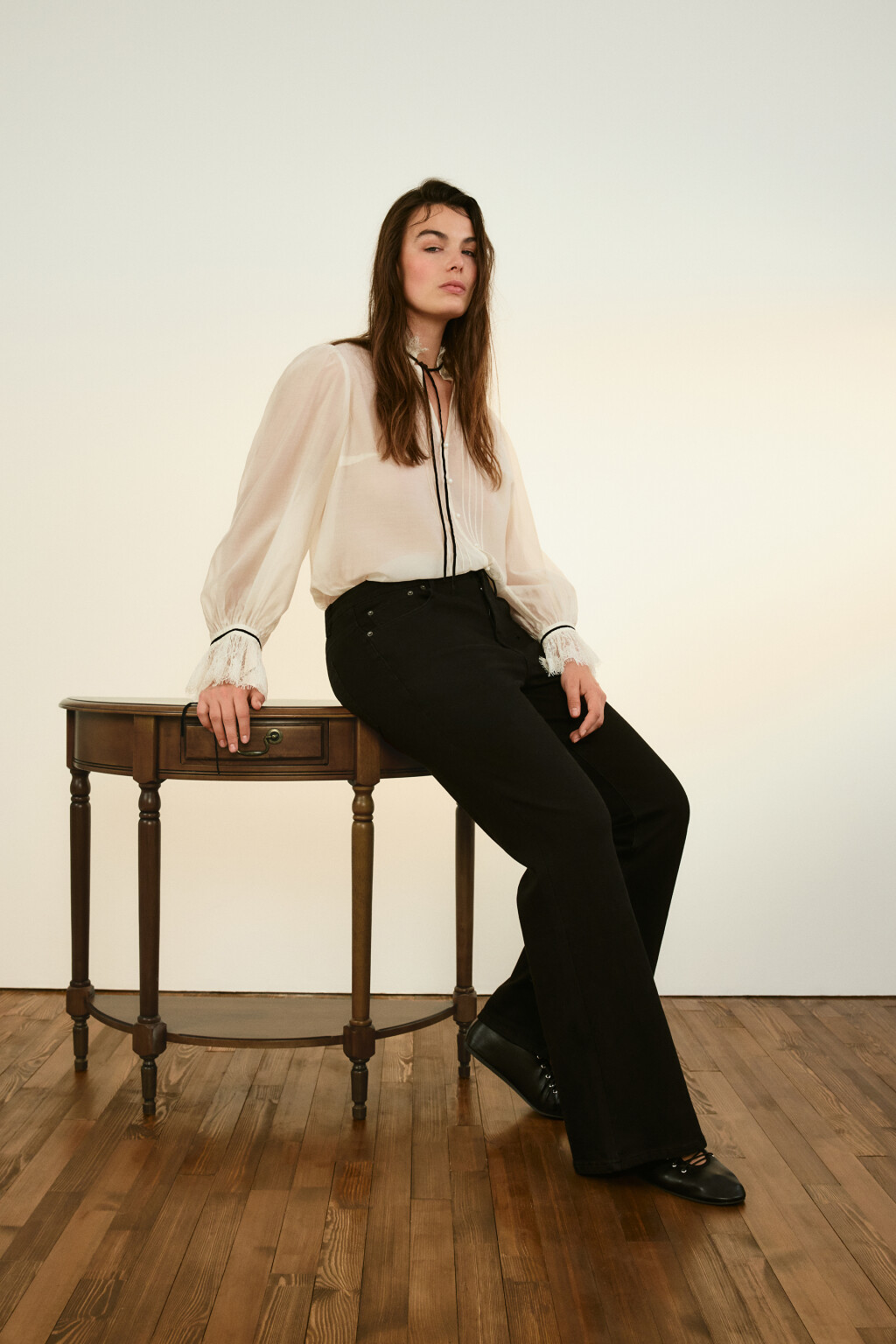 Джинсы клеш суперэластичные (one size) - цвет черный - 2