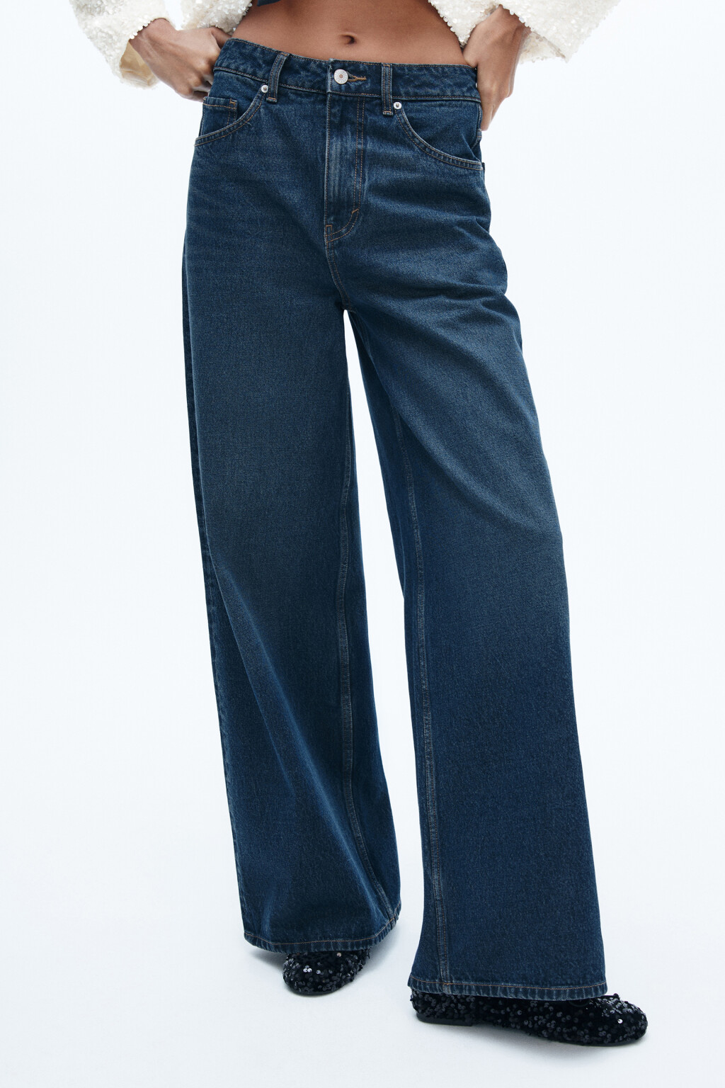 Джинсы wide широкие с высокой посадкой - цвет синий - 2