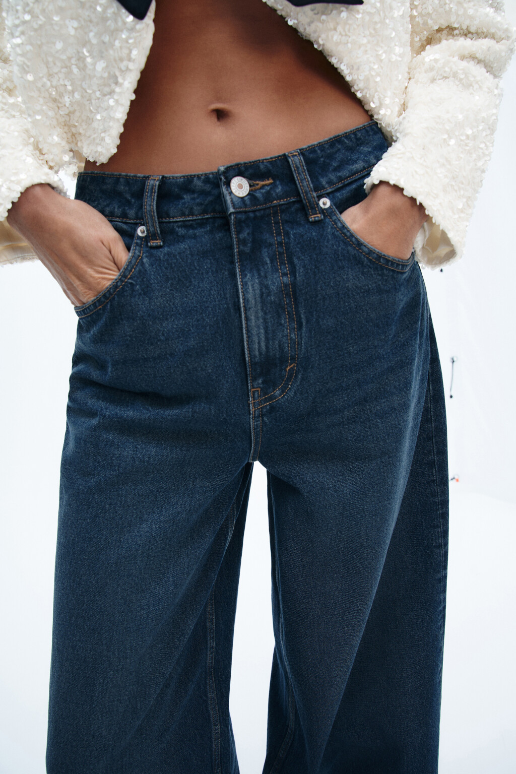 Джинсы wide широкие с высокой посадкой - цвет синий - 5