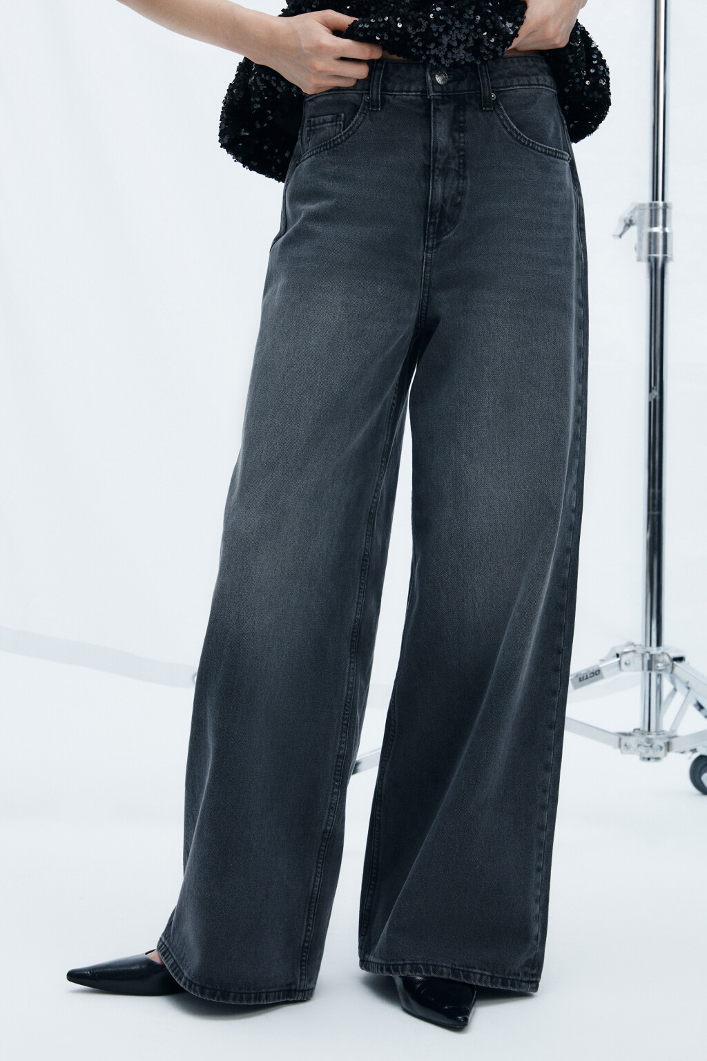 Джинсы wide широкие с высокой посадкой - цвет серый - 3