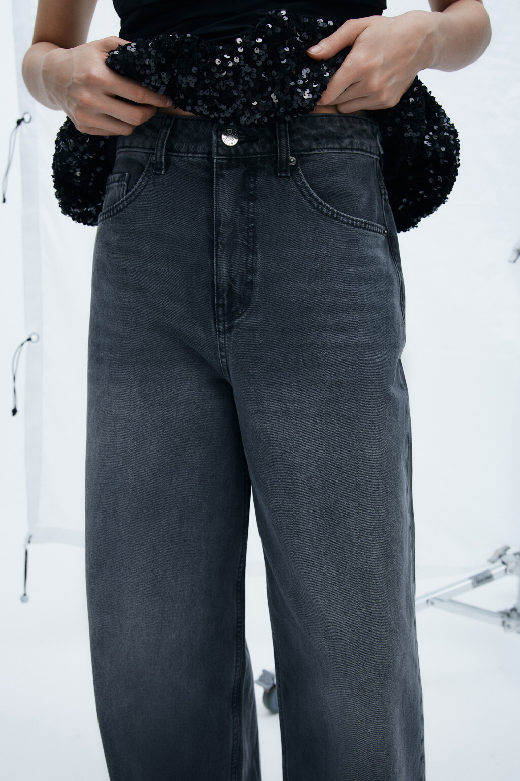 Джинсы wide широкие с высокой посадкой - цвет серый - 6