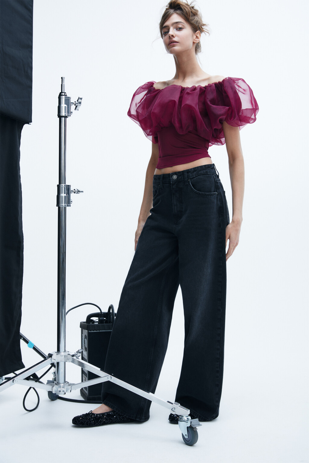 Джинсы wide широкие с высокой посадкой - цвет серый - 1