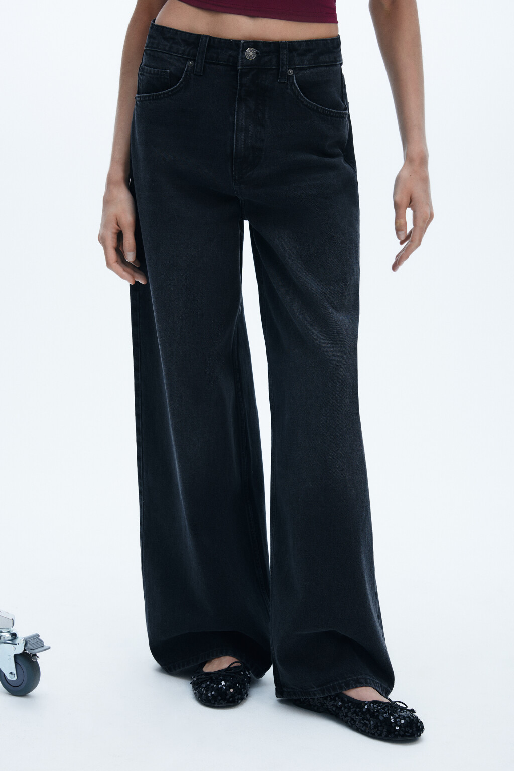 Джинсы wide широкие с высокой посадкой - цвет серый - 2