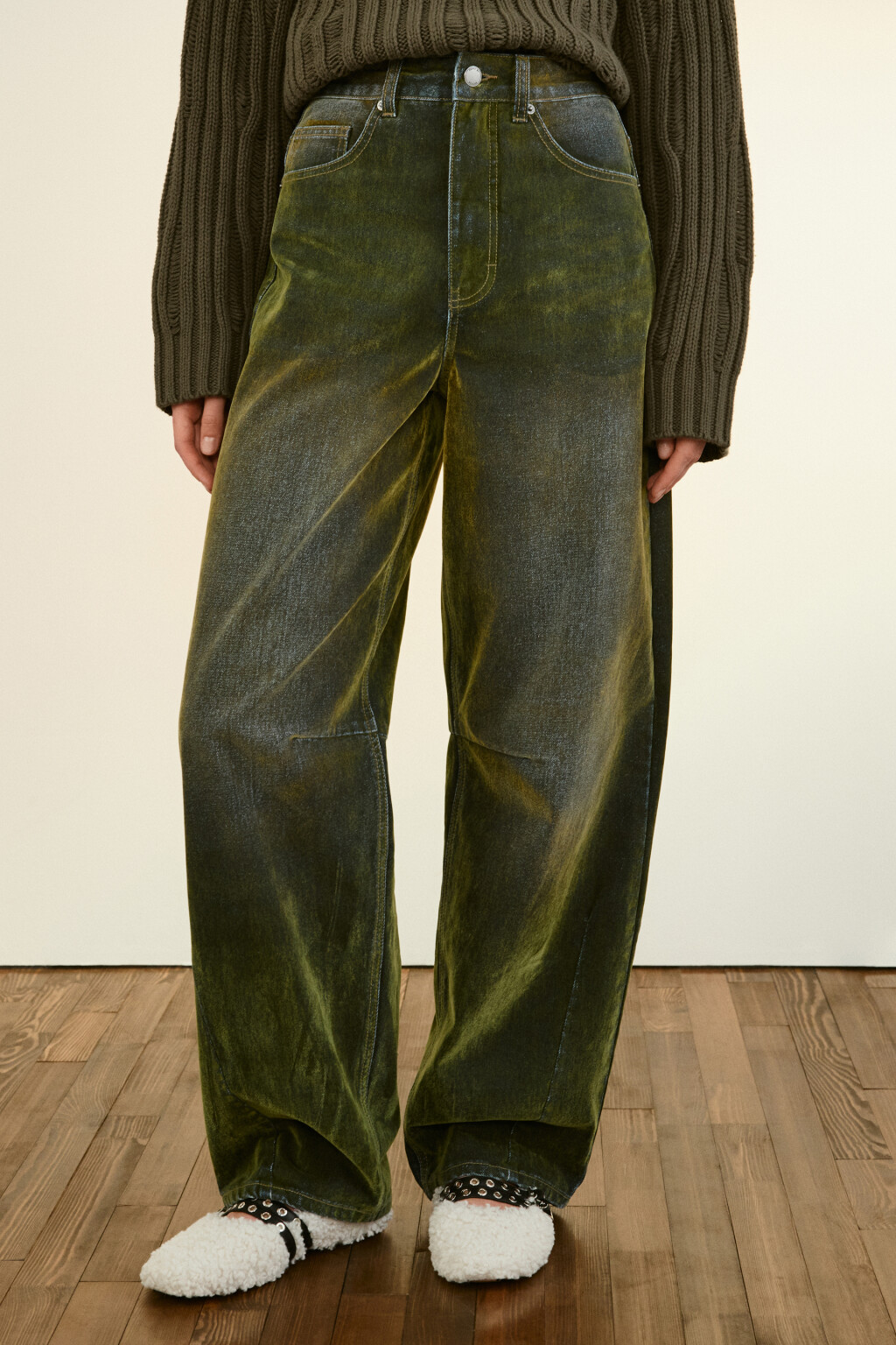 Джинсы barrel fit с флоковым покрытием - цвет зеленый - 2