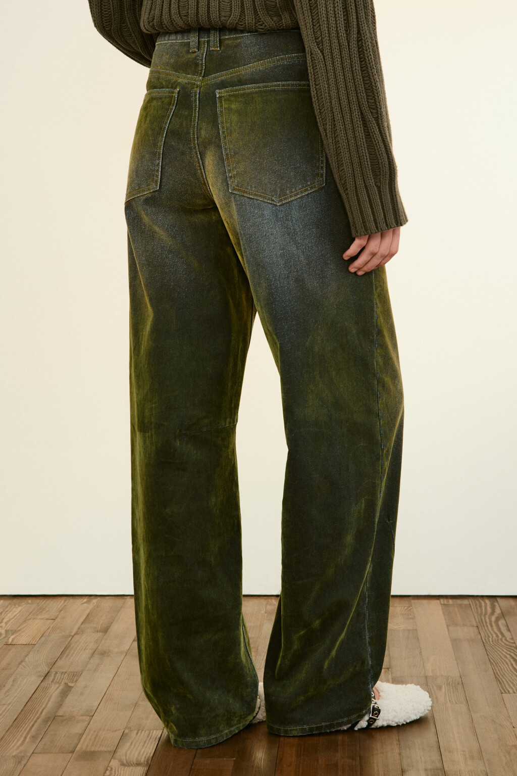 Джинсы barrel fit с флоковым покрытием - цвет зеленый - 3
