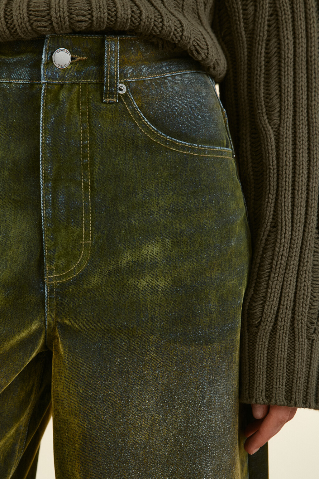 Джинсы barrel fit с флоковым покрытием - цвет зеленый - 5