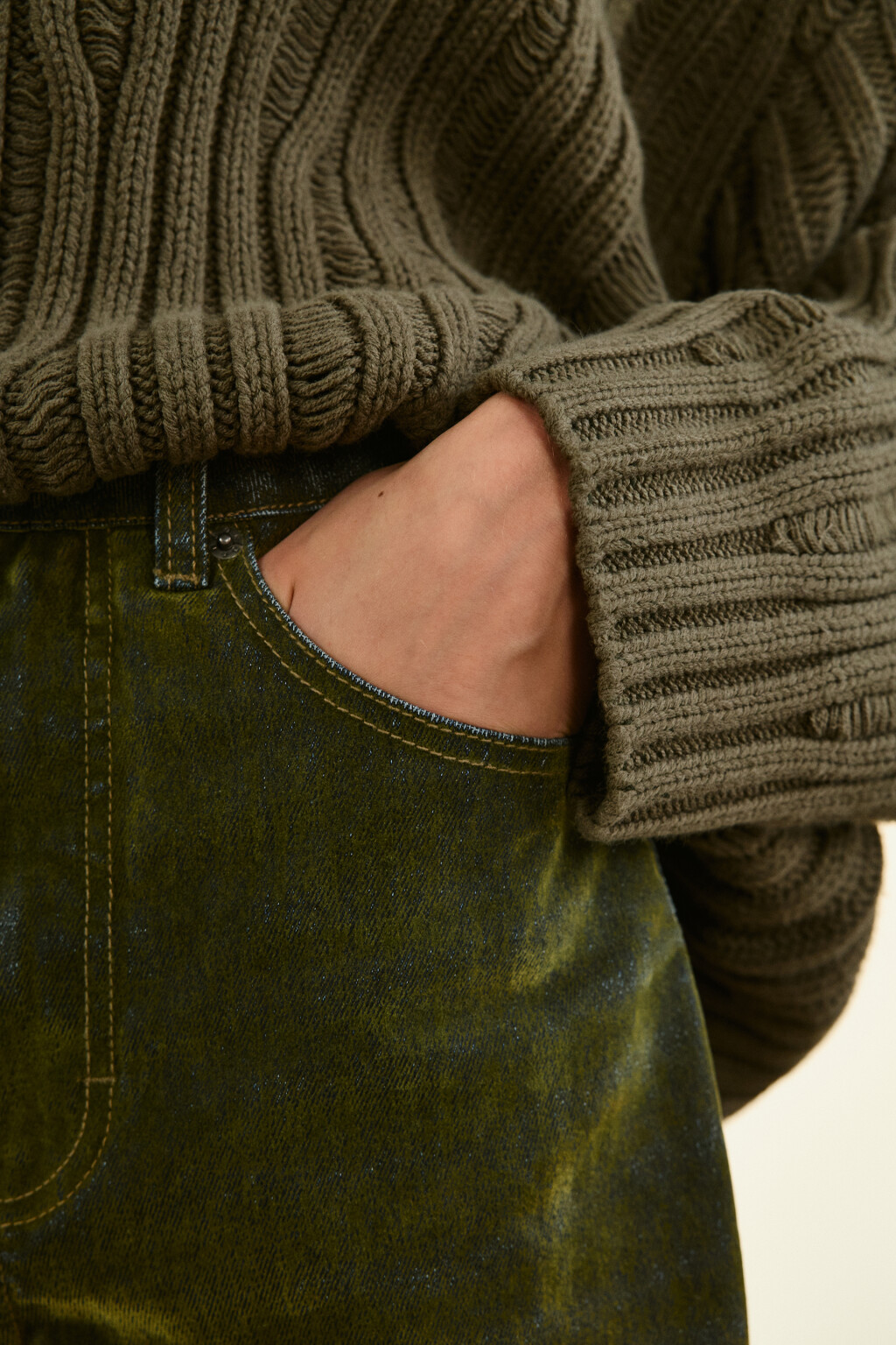 Джинсы barrel fit с флоковым покрытием - цвет зеленый - 7