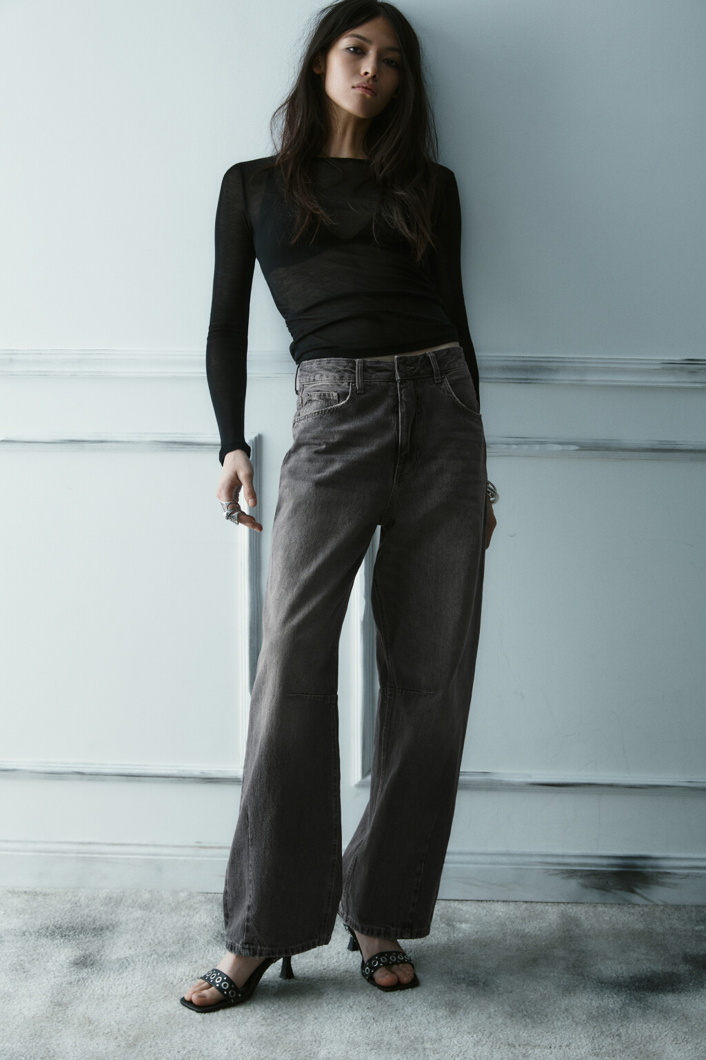 Джинсы barrel fit со средней посадкой - цвет серый - 1