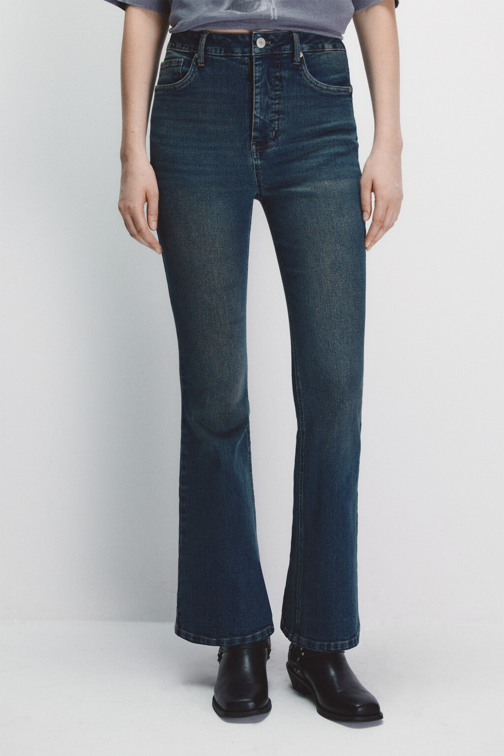 Джинсы клеш с высокой посадкой - цвет синий - 2