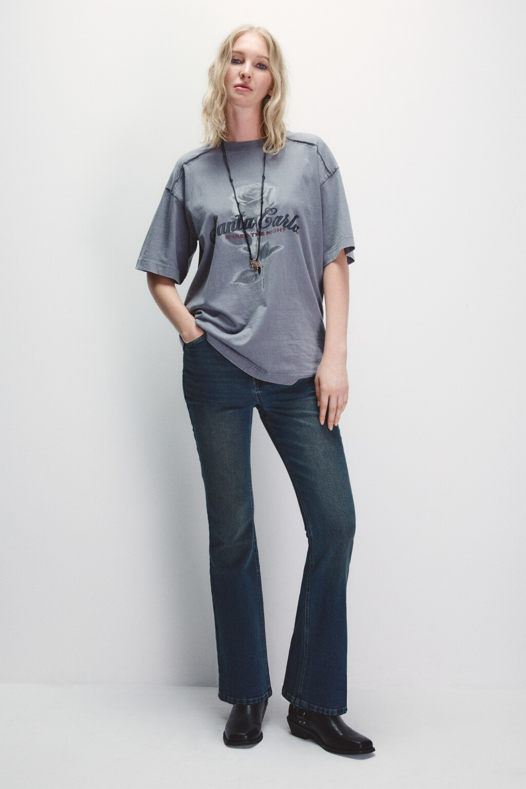 Джинсы клеш с высокой посадкой - цвет синий - 4