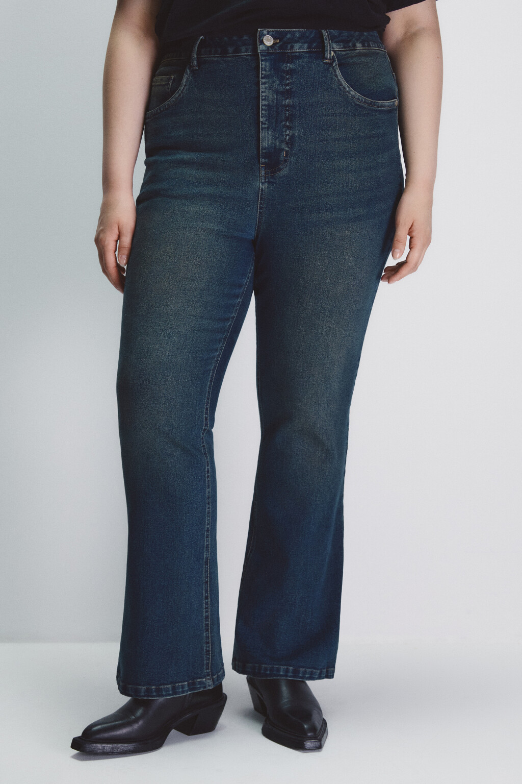 Джинсы клеш с высокой посадкой - цвет синий - 2