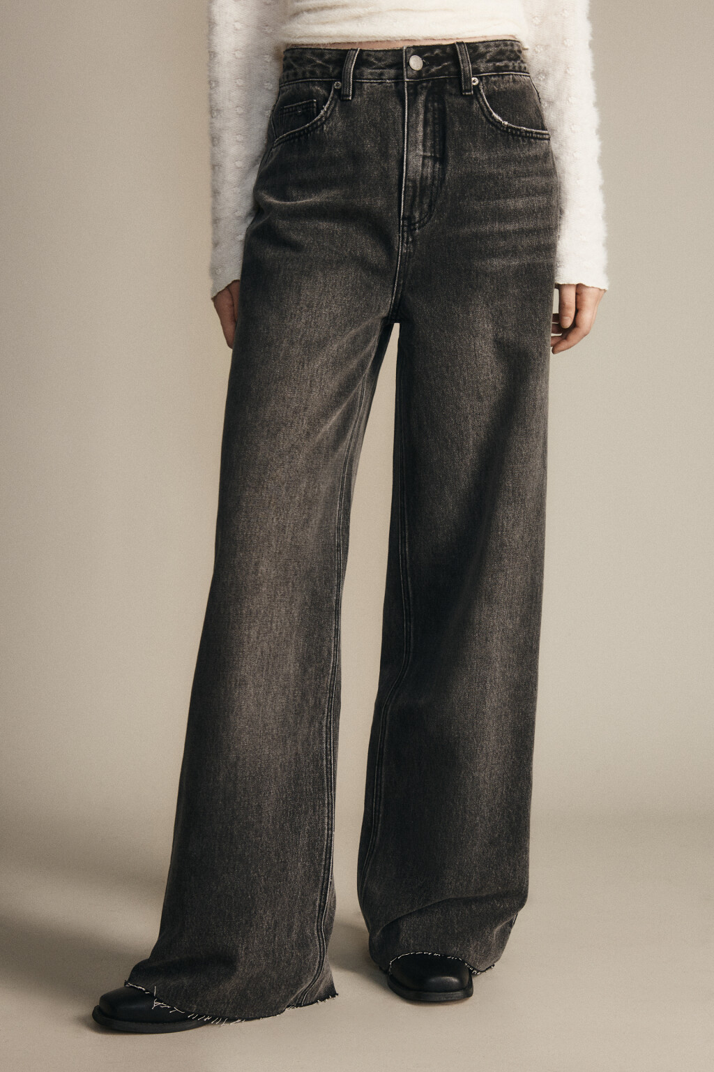 Джинсы широкие с высокой посадкой - цвет серый - 3