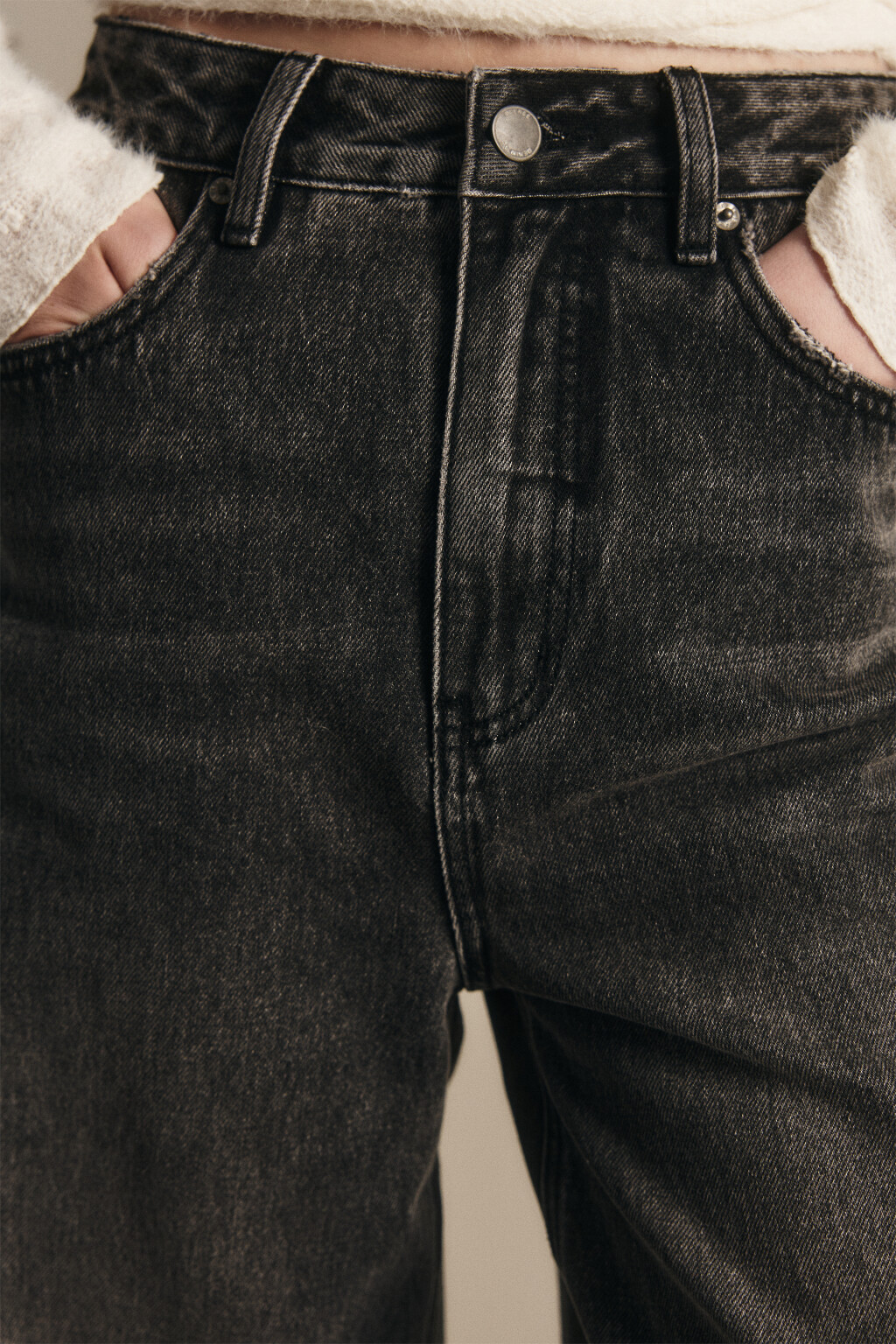 Джинсы широкие с высокой посадкой - цвет серый - 6