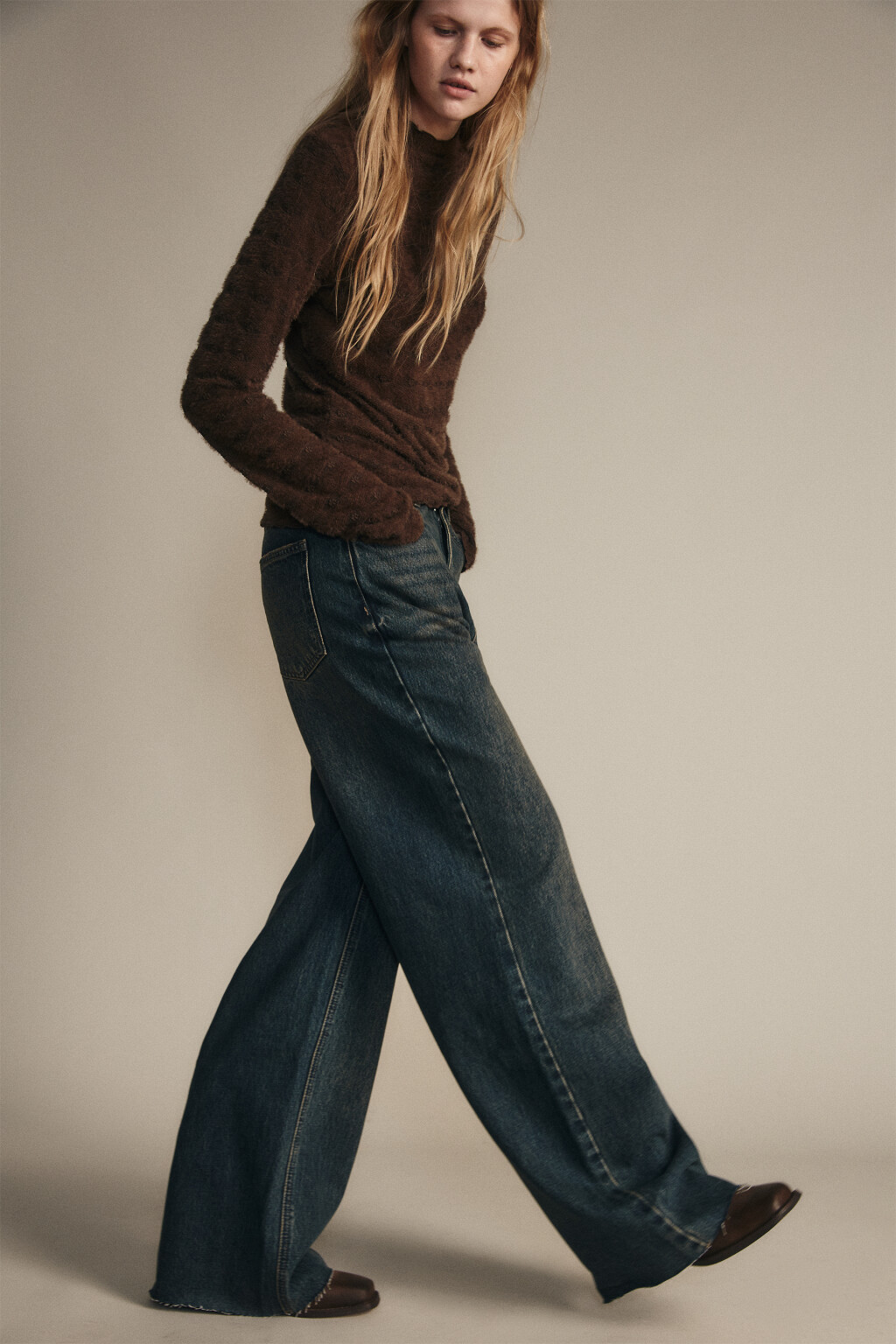 Джинсы широкие с высокой посадкой - цвет темный тинт - 2
