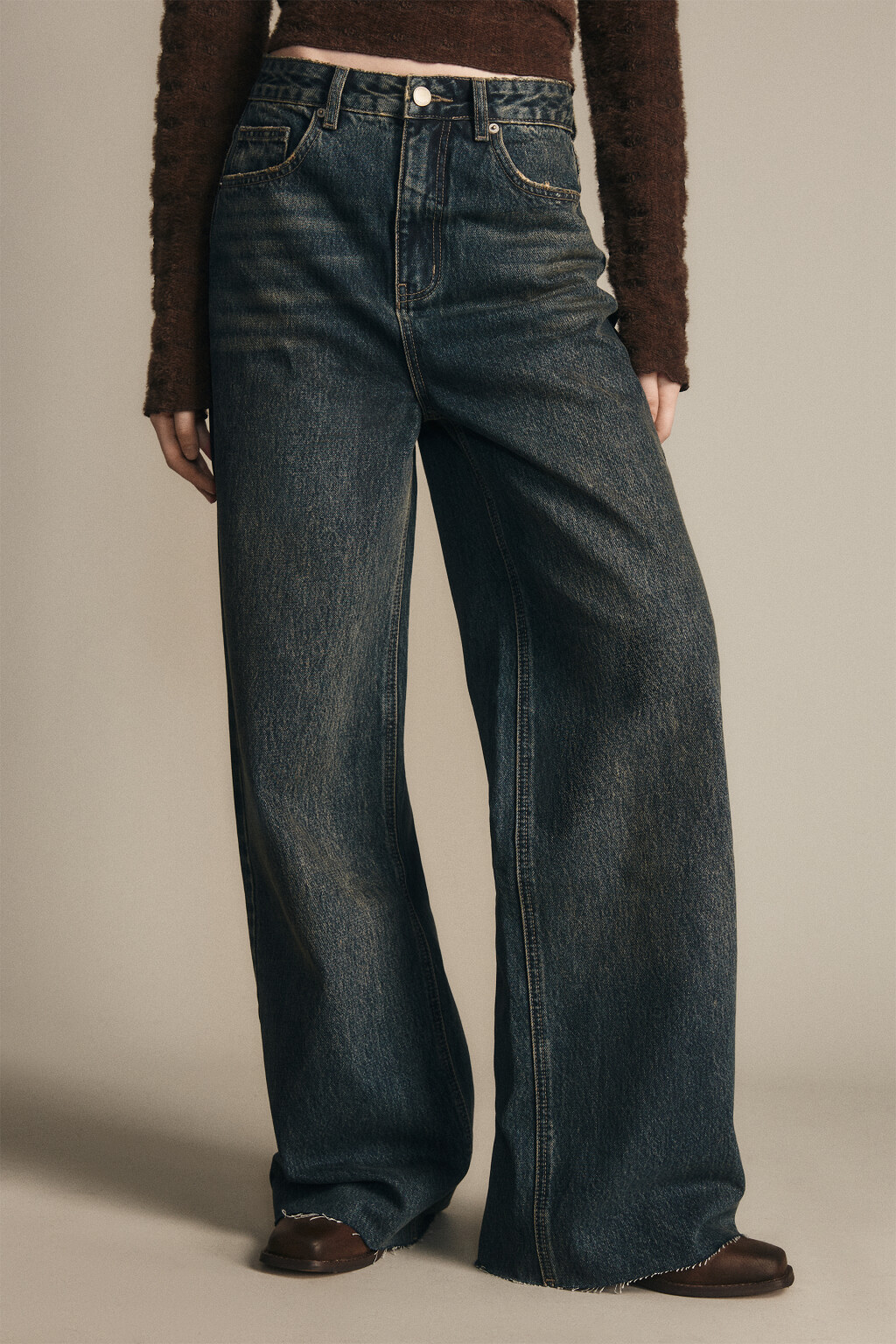 Джинсы широкие с высокой посадкой - цвет темный тинт - 3