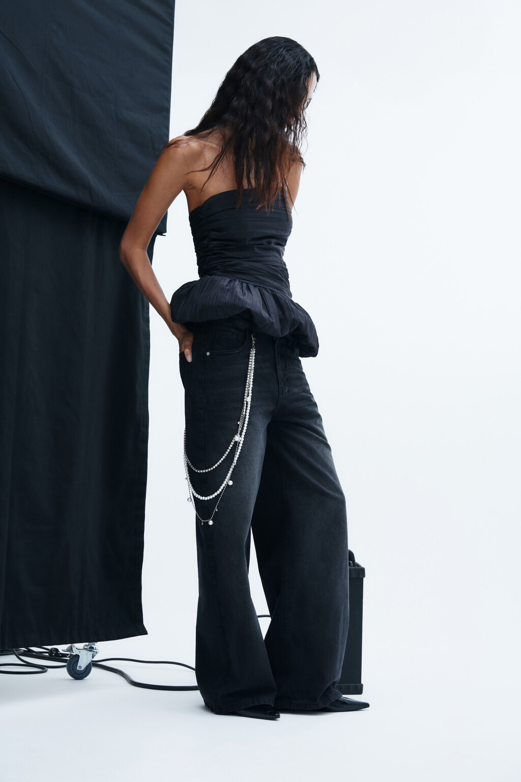 Джинсы baggy fit с обвесом-цепочкой - цвет серый - 1