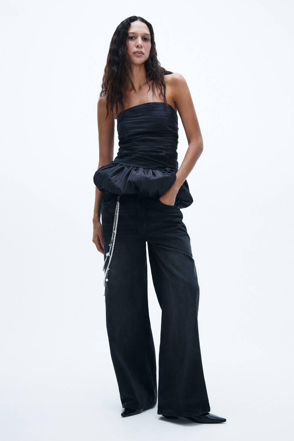 Джинсы baggy fit с обвесом-цепочкой - цвет серый - 4