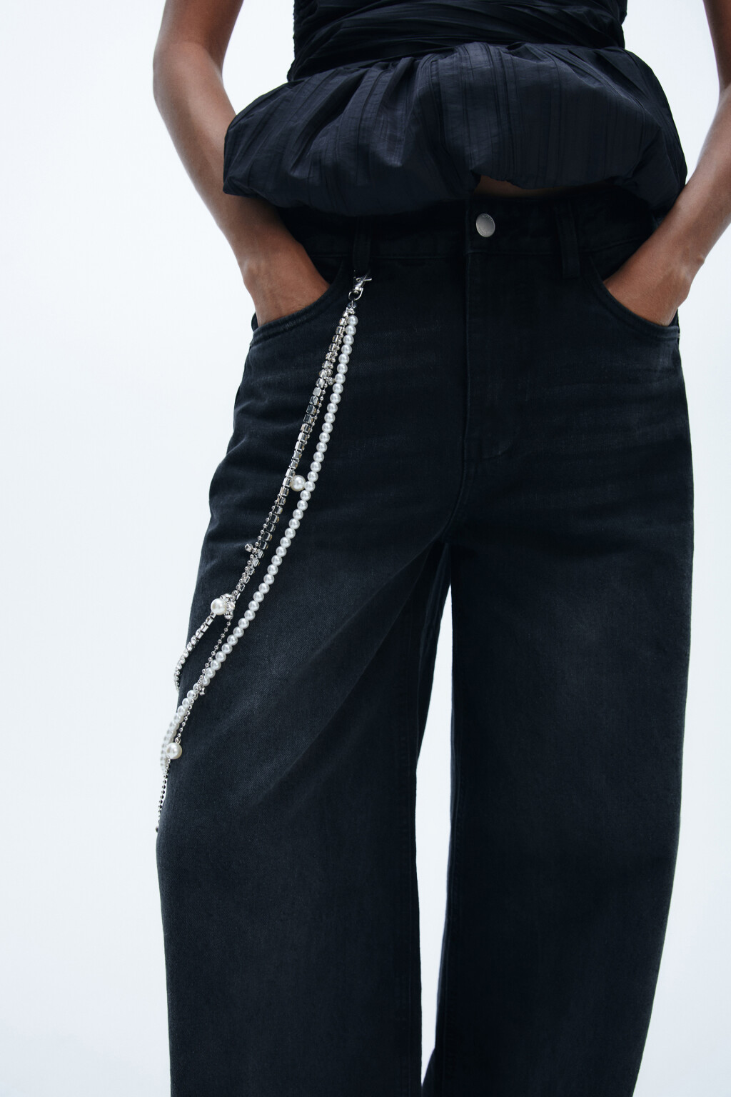 Джинсы baggy fit с обвесом-цепочкой - цвет серый - 5