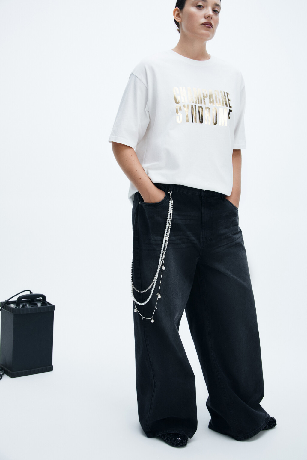 Джинсы baggy fit с обвесом-цепочкой - цвет серый - 1