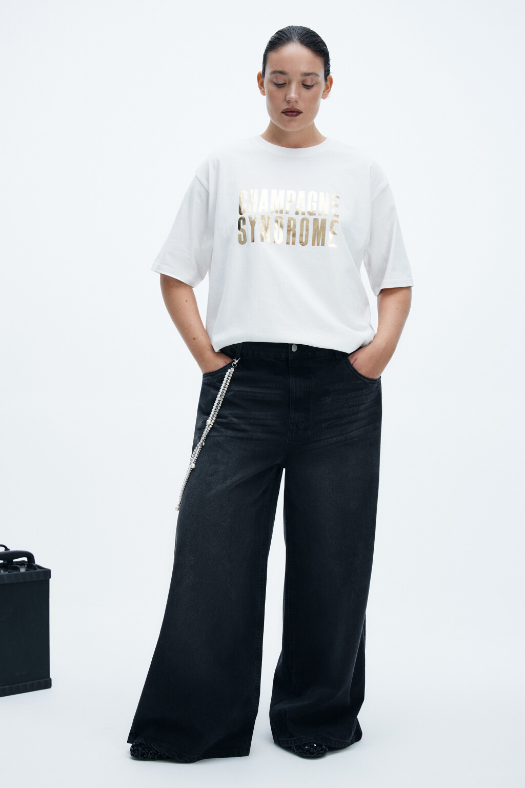 Джинсы baggy fit с обвесом-цепочкой - цвет серый - 4