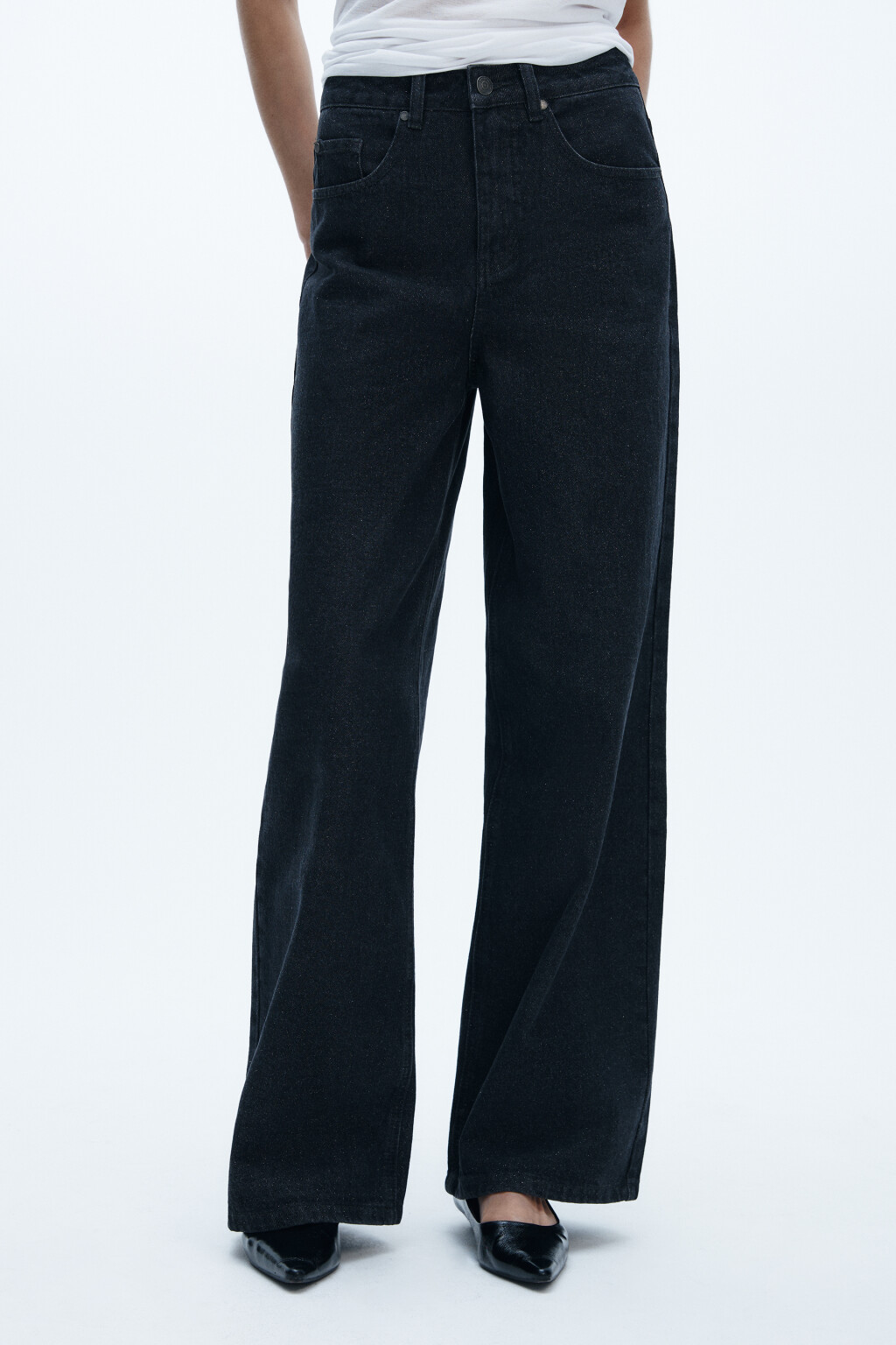 Джинсы широкие с блестками - цвет серый - 3