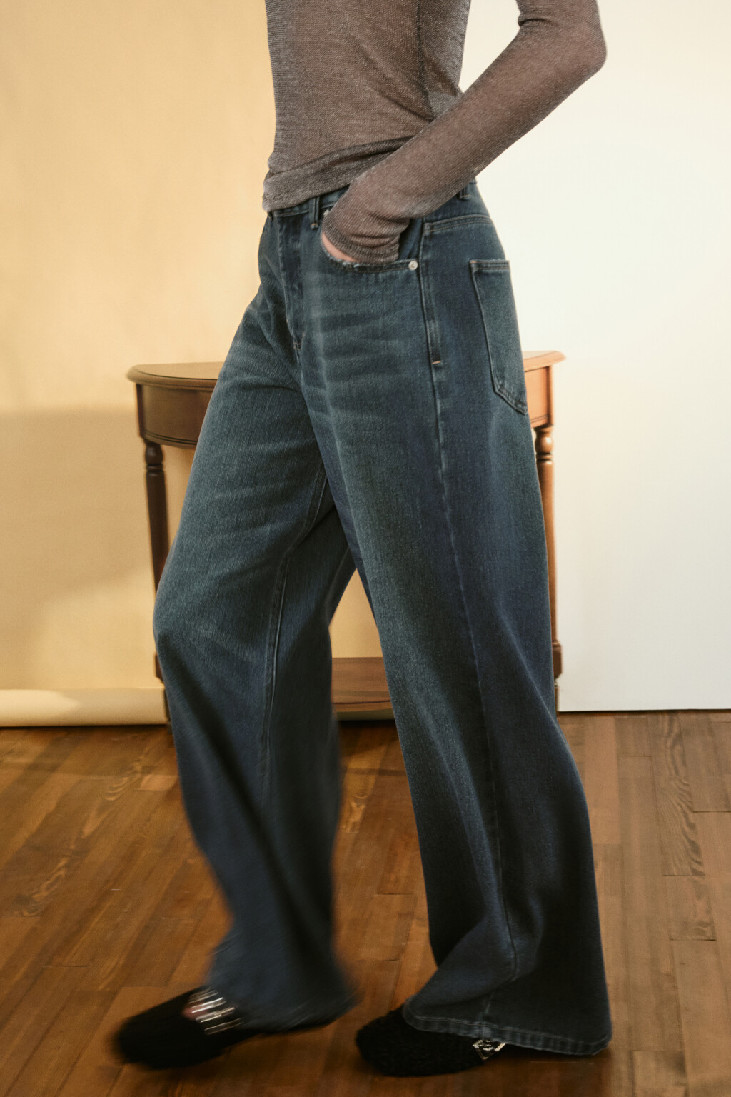 Джинсы широкие со средней посадкой - цвет синий - 2