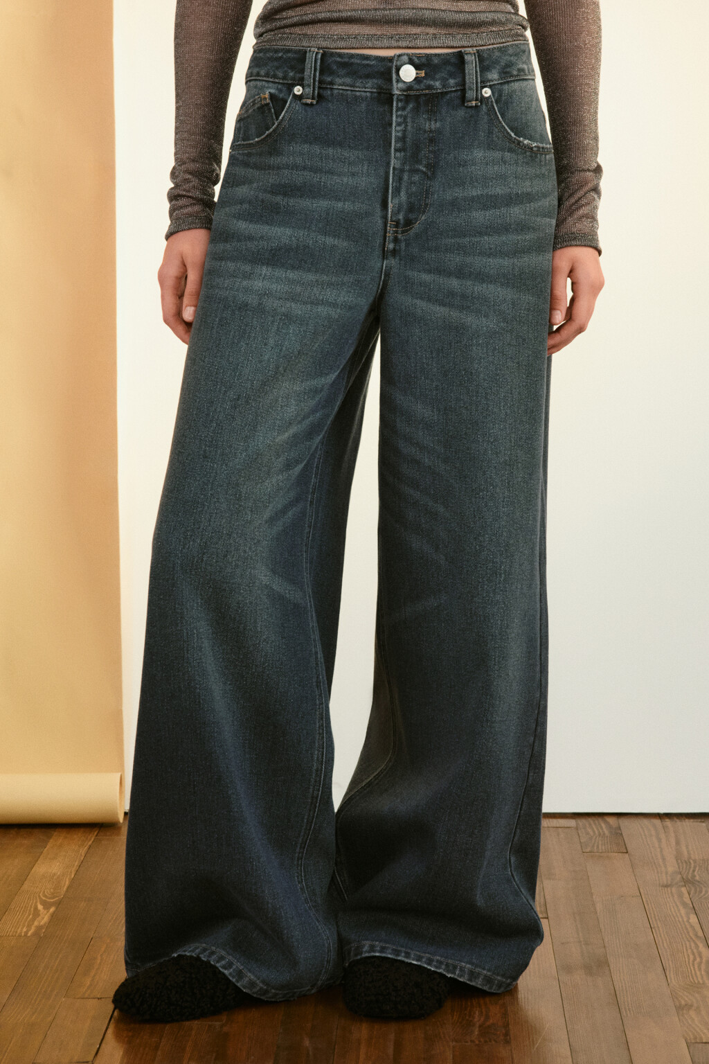 Джинсы широкие со средней посадкой - цвет синий - 3